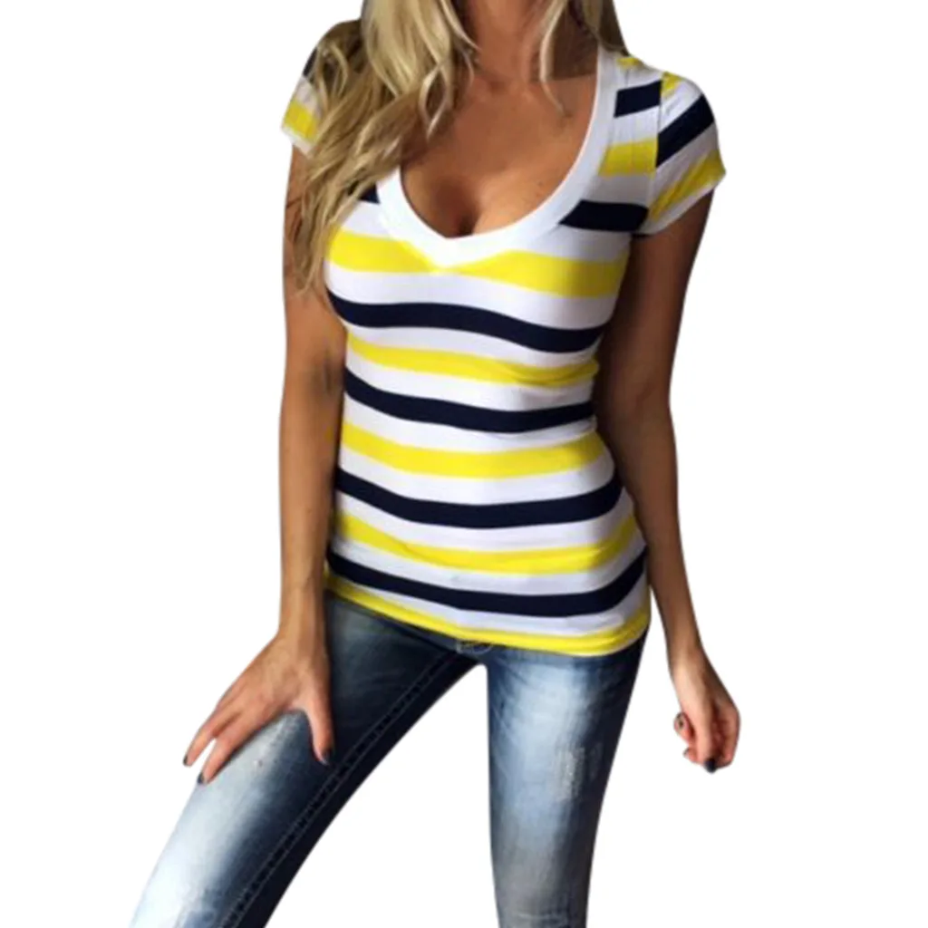 Женская футболка с коротким рукавом сексуальная v-образным вырезом повседневная