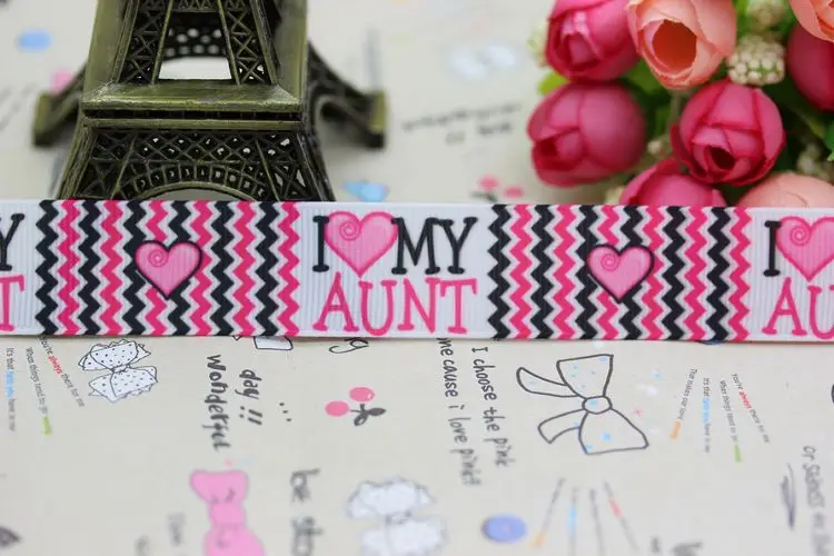 DUWES 7/8'' 5yards i love my aunt chevron printed grosgrain ribbon hair bow diy party decoration OEM Wholesale 22mm E687 | Дом и сад