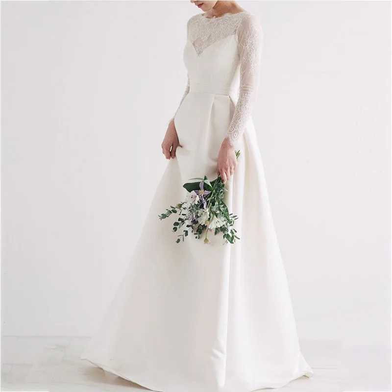 Lace Wedding Dresses Long Sweet Elegant Bride Sleeve Applique Sexy Open Back Embroidery Simple | Свадьбы и торжества