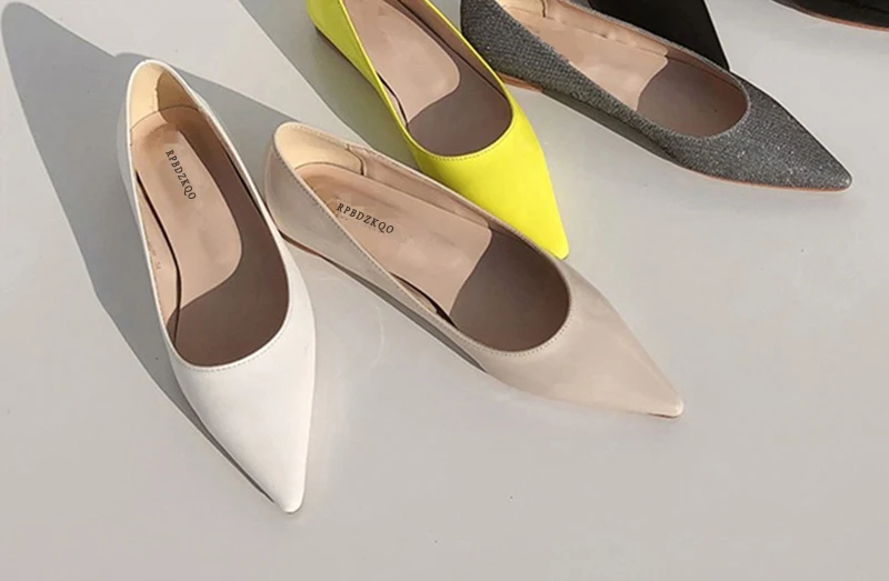 glitter ladies gray grey flats large size yellow slip on patent leather pointed toe women work plain designer shoes china