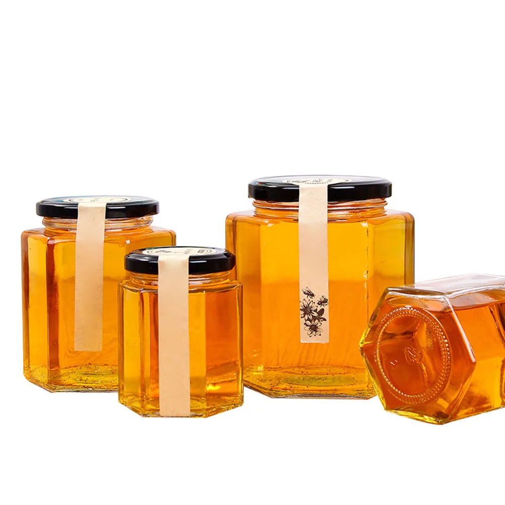 Прозрачная Шестигранная стеклянная бутылка емкость для хранения меда и сахара