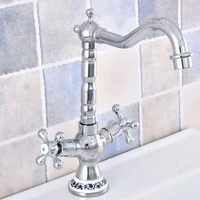 bathroom faucet chrome double cross handles bathroom basin faucets deck mount bathbasin vanity mixer tap nsf667