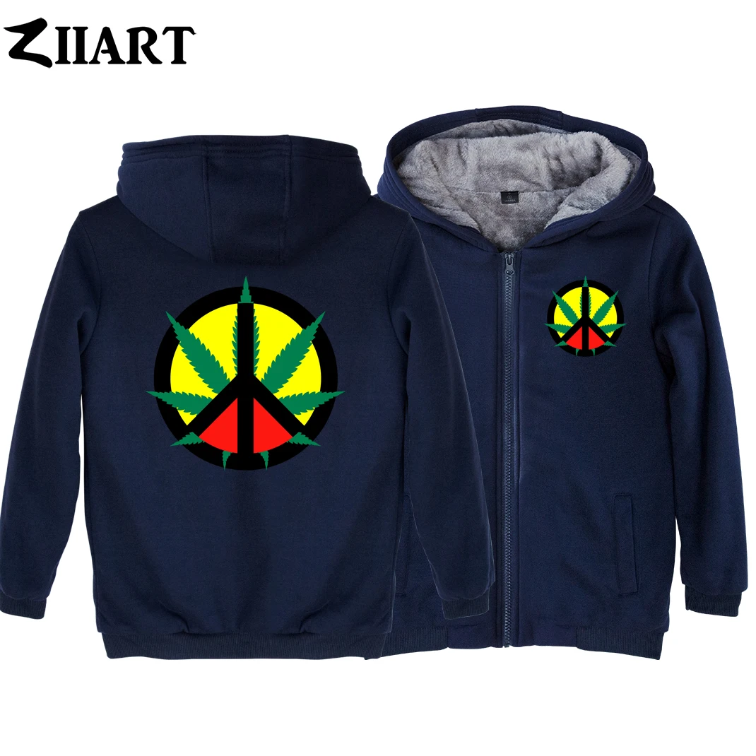 Man Boy Parkas Full Zip Coat Plus Velvet Autumn Winter Peace Symbols Plant Leaf Reggae Regge Rasta Jamaica ZIIART