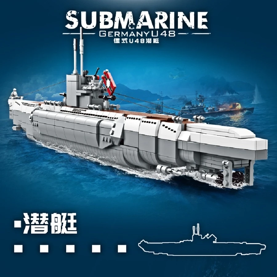

1035 шт. немецкая подводная лодка U48, строительные блоки, кирпичи, Обучающие игрушки, подарки на день рождения