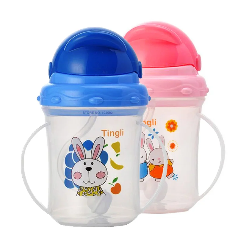 

150mL Baby Feeding Water Cup Bottle Sippy Cups With Handles Cute Cartoon Kids PP Straw Bottles Training Drink water