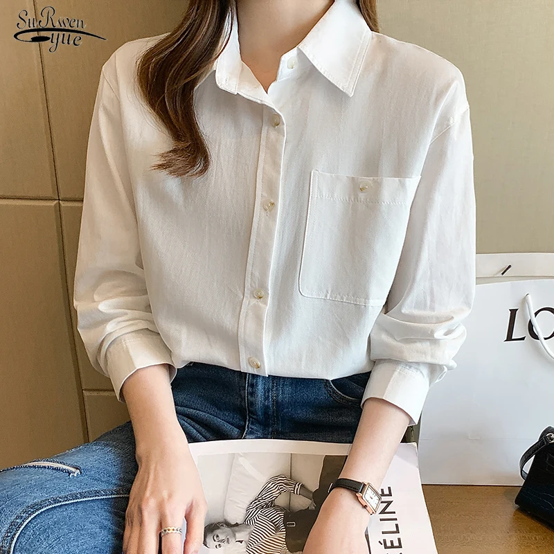 

Elegant Turn-down Collar White Shirt Woman Autumn Vintage Cotton Long Sleeve Blouse Fashion Casual OL Style Pleasure Shirt 17551