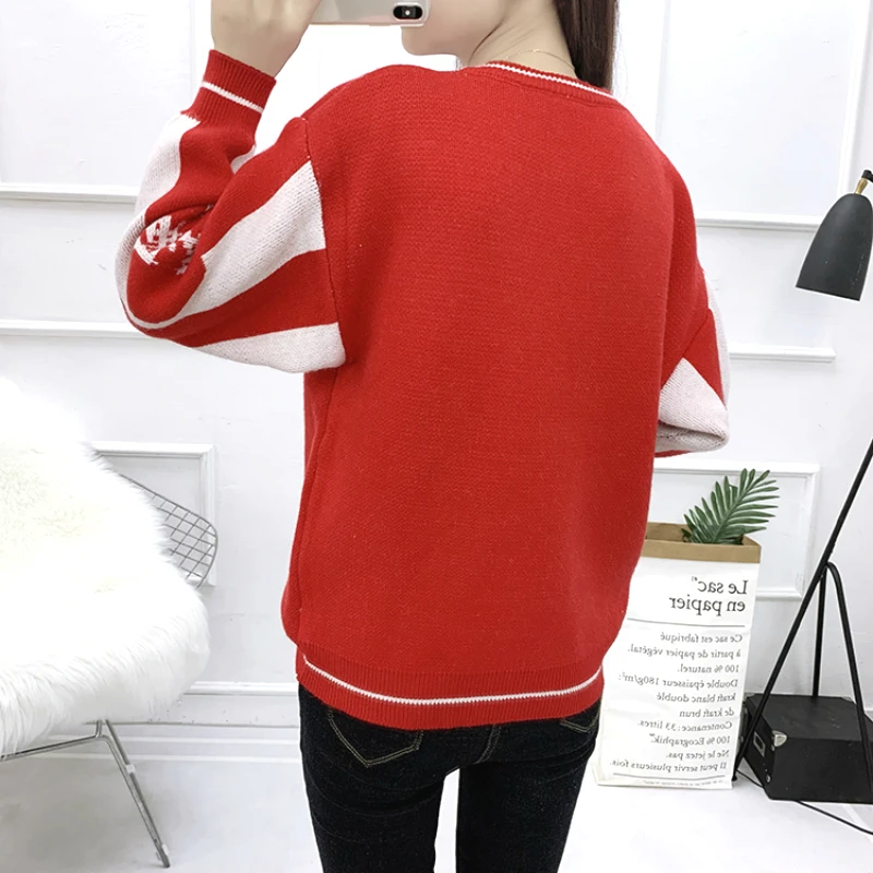 Осенне-зимний женский свитер с длинным рукавом Свободный вязаный шикарный на