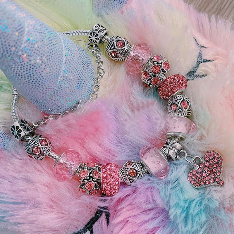 Женский браслет с подвеской в виде сердца кристаллами | Украшения и аксессуары