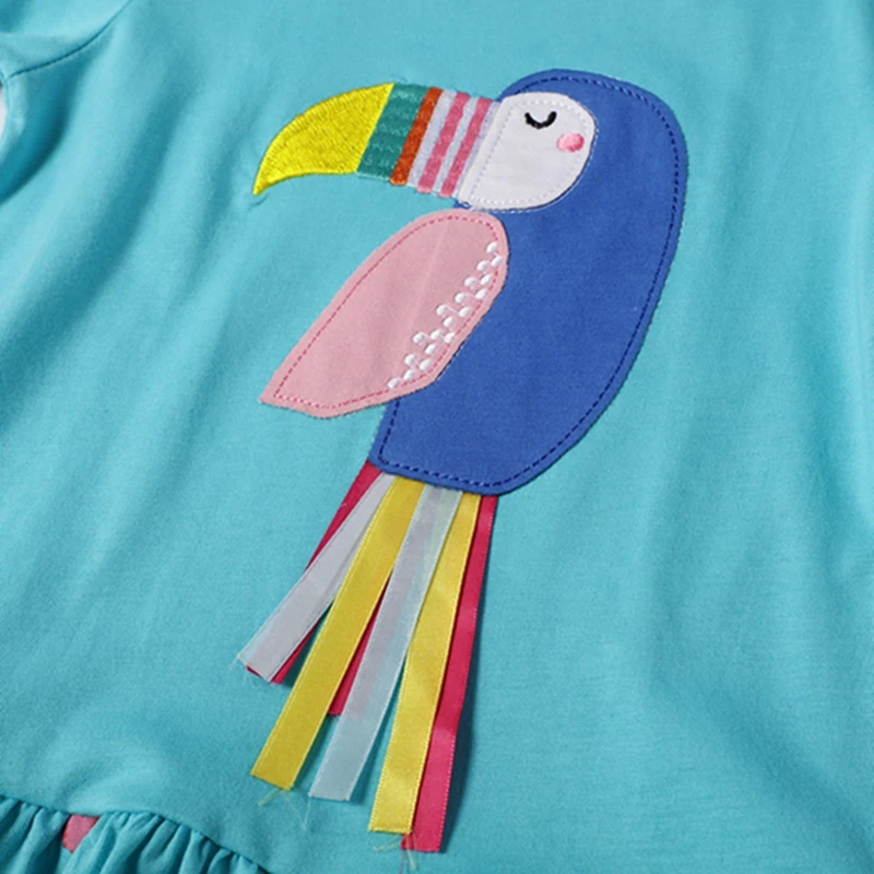2-6 Years Baby Girl's Dress In Sky Blue Printed Birds Casual Cotton Kids Summer Jersey Clothes Outfit for Toddler | Детская одежда
