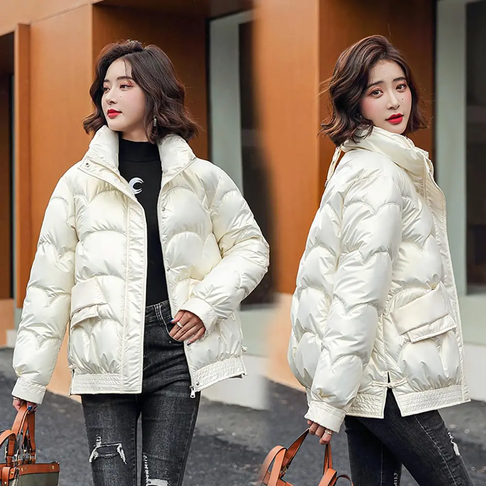 PinkyIsBlack Autumn Winter Coat Women Warm Shinny Thick Jacket Fashion Stand Collar Short Parkas Winter Jacket Women Clothing