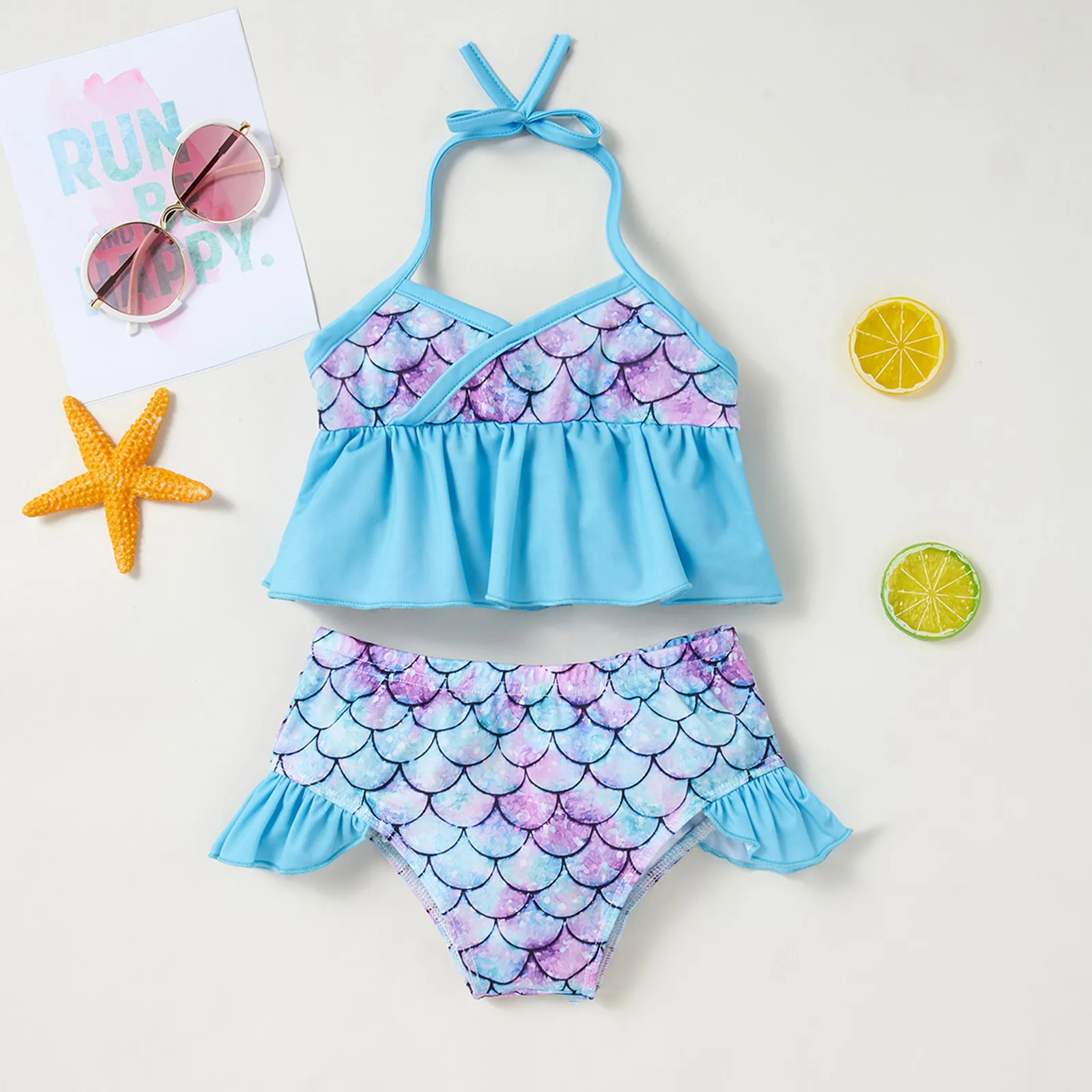Купальник бикини для малышей купальник маленьких девочек Русалка с градиентным