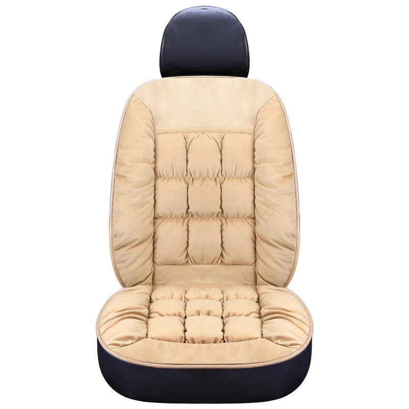 1 pc beige 1 шт. Зимний короткий плюшевый теплый автомобильный чехол для переднего сиденья, подушка для автомобильного сиденья, универсальная подушка безопасности, доступны черные - Color Name: 1 pc beige