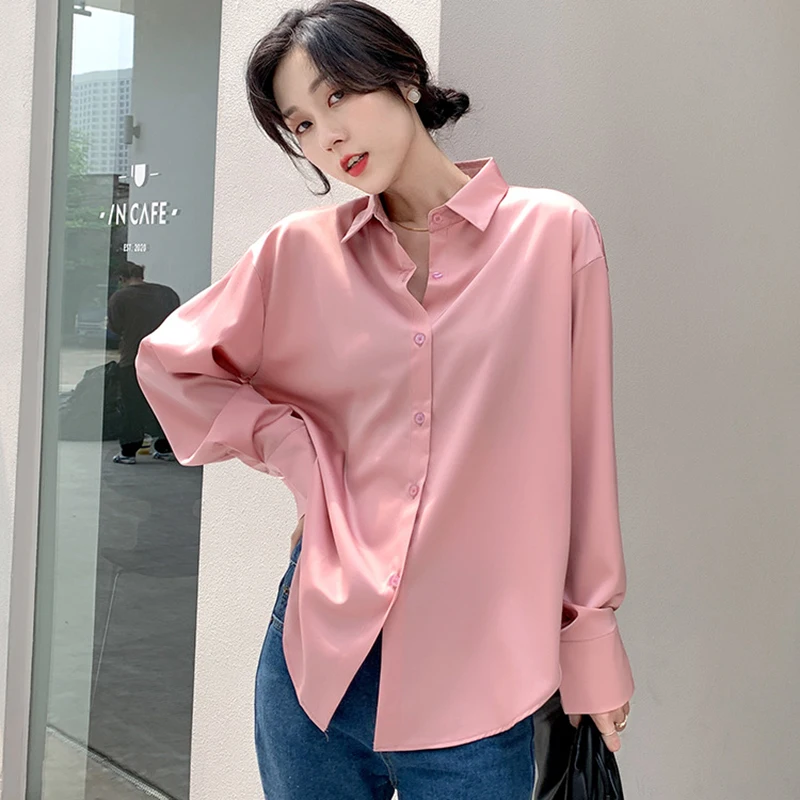 Атласная Блузка белая рубашка женские рубашки больших размеров с воротником