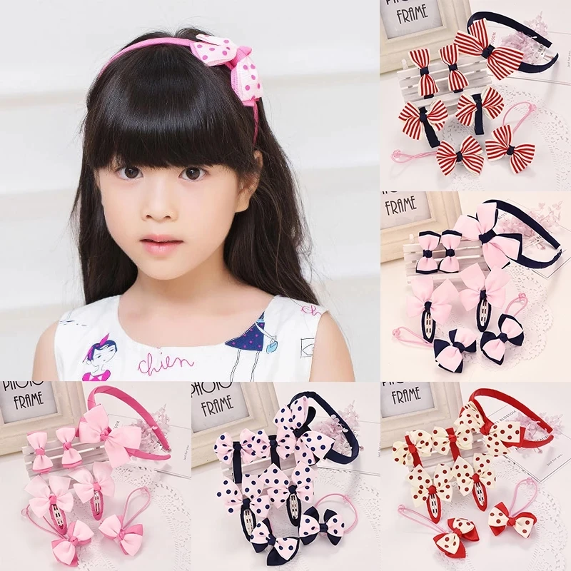 7 шт./компл. заколки для волос в полоску и горошек Детский набор заколок на день