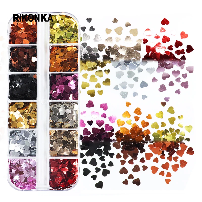 

Набор 3D блесток для ногтей в виде коричневого сердца разных размеров для маникюра романтичные Подвески на День святого Валентина
