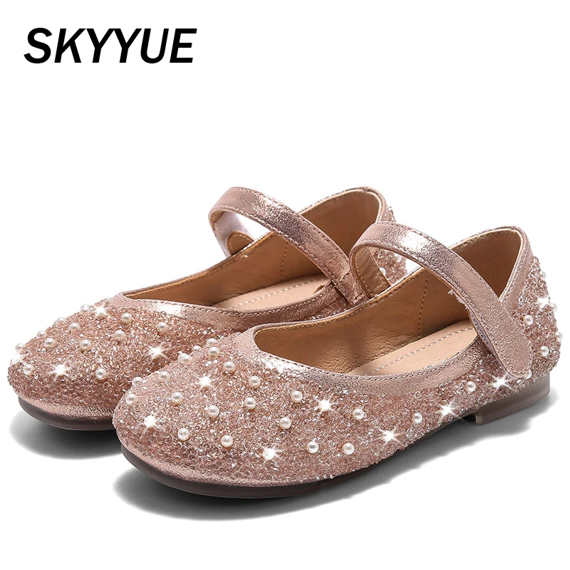 Весна 2020 Детская обувь со стразами Обувь принцессы на плоской подошве для