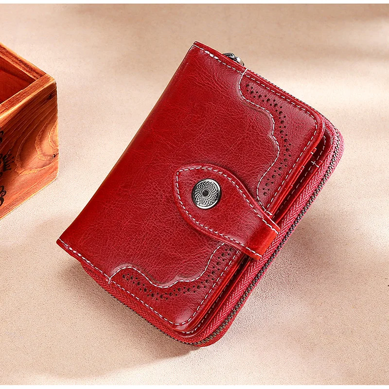 Rfid Женский кошелек из натуральной кожи, Женский кошелек на молнии, кошелек для монет, держатель для карт, короткая сумка для денег, качественные маленькие кошельки