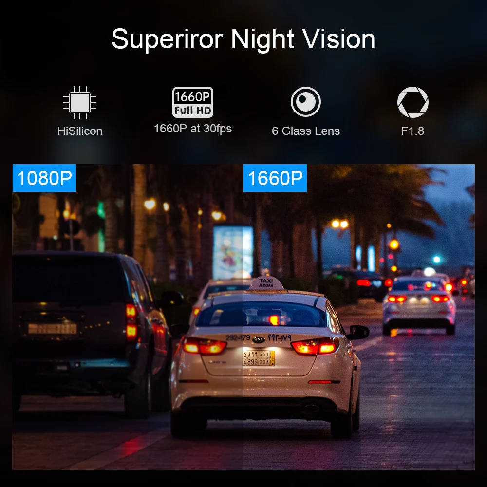 Автомобильный видеорегистратор без экрана Arpha W01 встроенный GPS Wi-Fi 1600P HD ночное