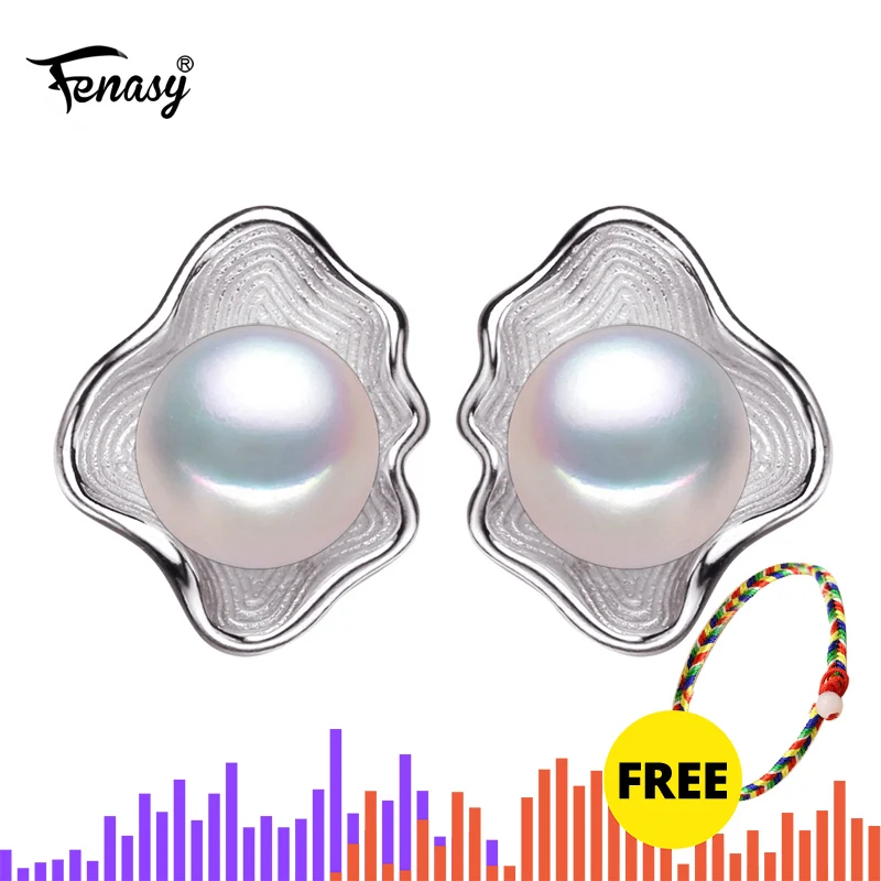 FENASY 925 пробы, сереьряные серьги гвоздики для женщин, Для женщин пресноводный Ювелирные изделия из жемчуга модный дизайн корпуса геометрической формы, в стиле бохо Серьги с жемчугом
