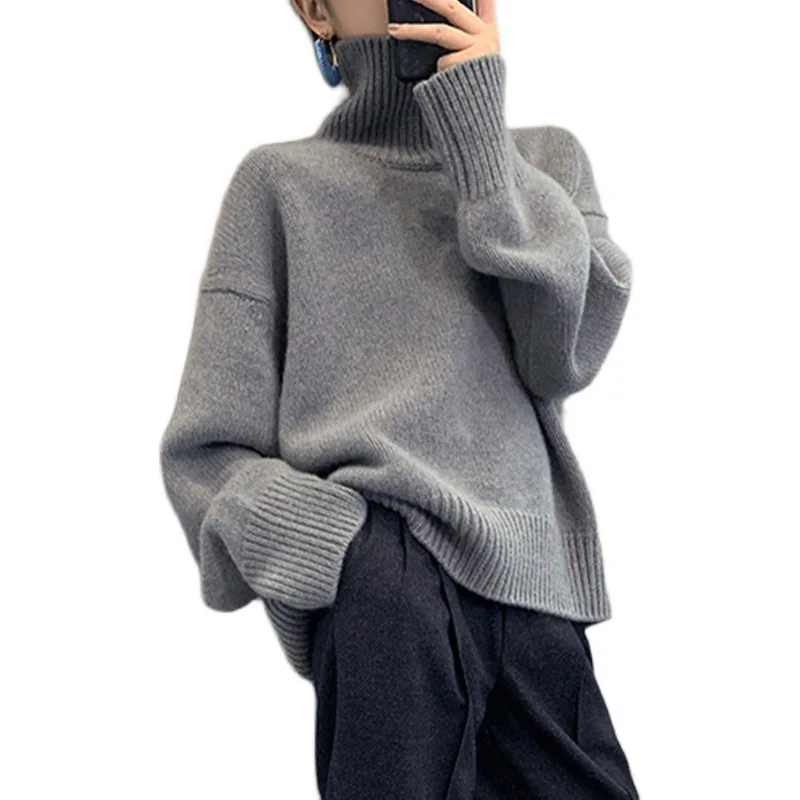 

Wool Women Sweater 2020 Autumn and Winter Turtleneck Sweater Women's Turtleneck Thicken Loose Outer Knit Top