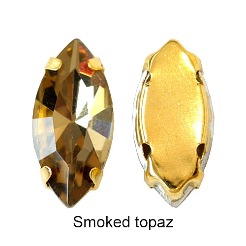 Smoke Topaz Конский глаз Разноцветные Хрустальные пришитые Стразы Navette много размеров стразы для шитья с золотыми когтями для свадебного платья E7073 - Цвет: Smoke Topaz