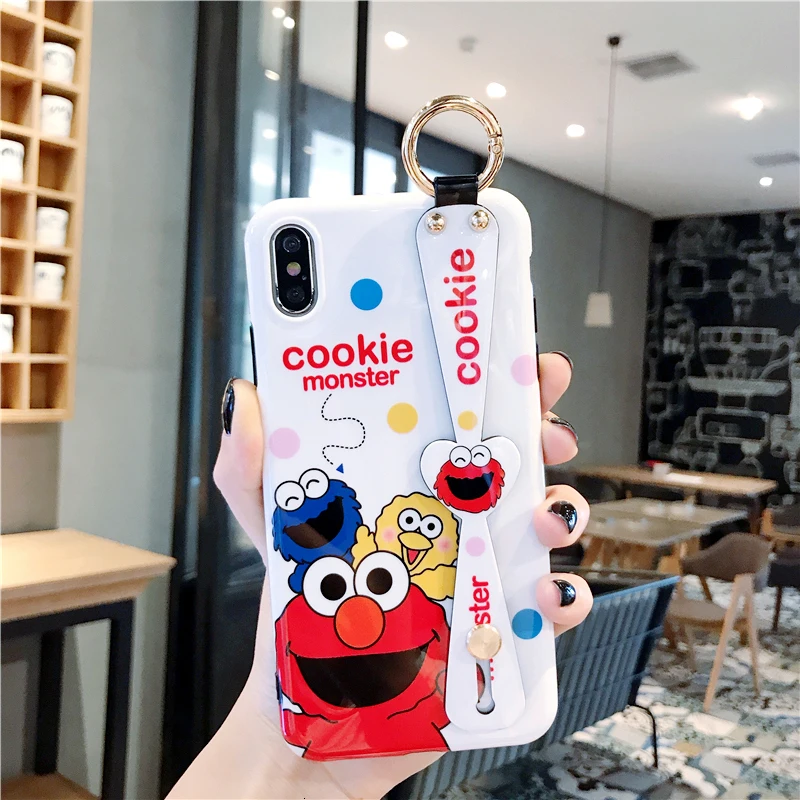 Чехол с изображением печенья монстра для iPhone 11 Pro XS Max XR X мультяшный милый ремешок на запястье силиконовый чехол для телефона для iPhone 7 8 6 6S Plus чехол