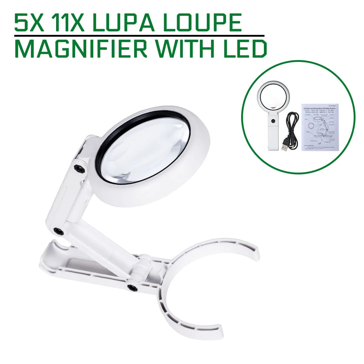 

5X 11X Lupa Loupe Magnifier Folding Lamp Reading Portable Illuminated Handheld Magnifying Glass With 8 LED Lights for Newspaper
