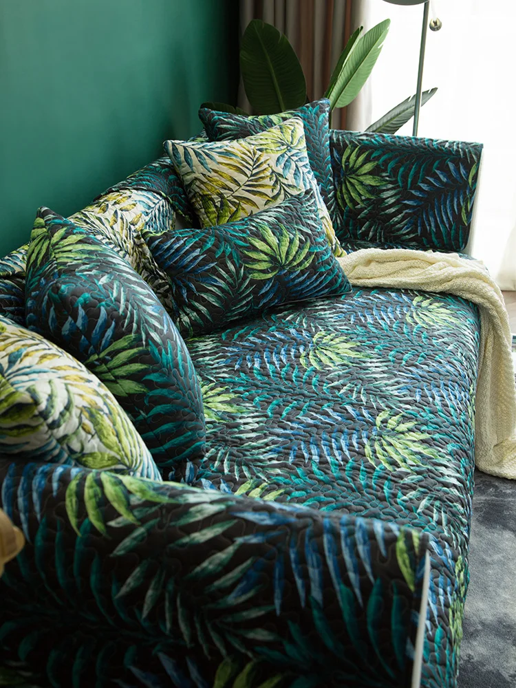 

Dark Green Retro Sofa Cushion Modern Cushion American Style Non-Slip Cotton Four Seasons Universal Simple Cover Cloth Cover