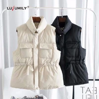 lusumily women vest winter white black waistcoat newest female short sleeveless jackets casual vest sleeveless parkas outerwear