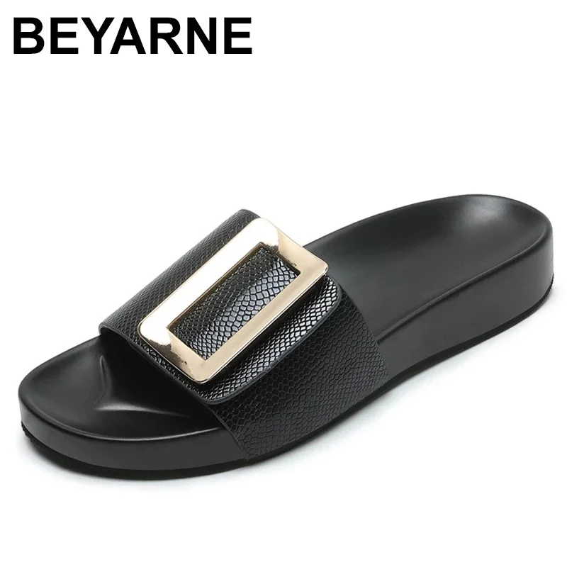 

Домашние шлепанцы BEYARNEShoes, женские туфли на платформе, низкие, большие размеры, шлепанцы с заклепками, пляжные, мягкие, с резиновым копытным к...