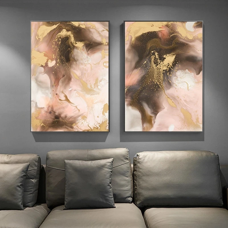 

Modern Wall Art Abstract Golden Pink Marble Paintings Contemporary Picture Nordic Canvas Posters Prints Living Room Decoration