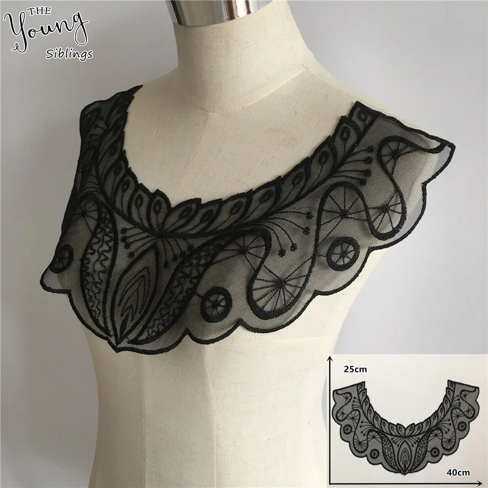 Новое поступление вышивка кружевной воротник черная органза вырез аппликация