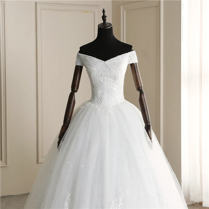 Нежная кружевная вышивка, аппликация свадебное платье с жемчугом Vestidos De Novia Милое Свадебное платье размера плюс Robe De Mariage 30