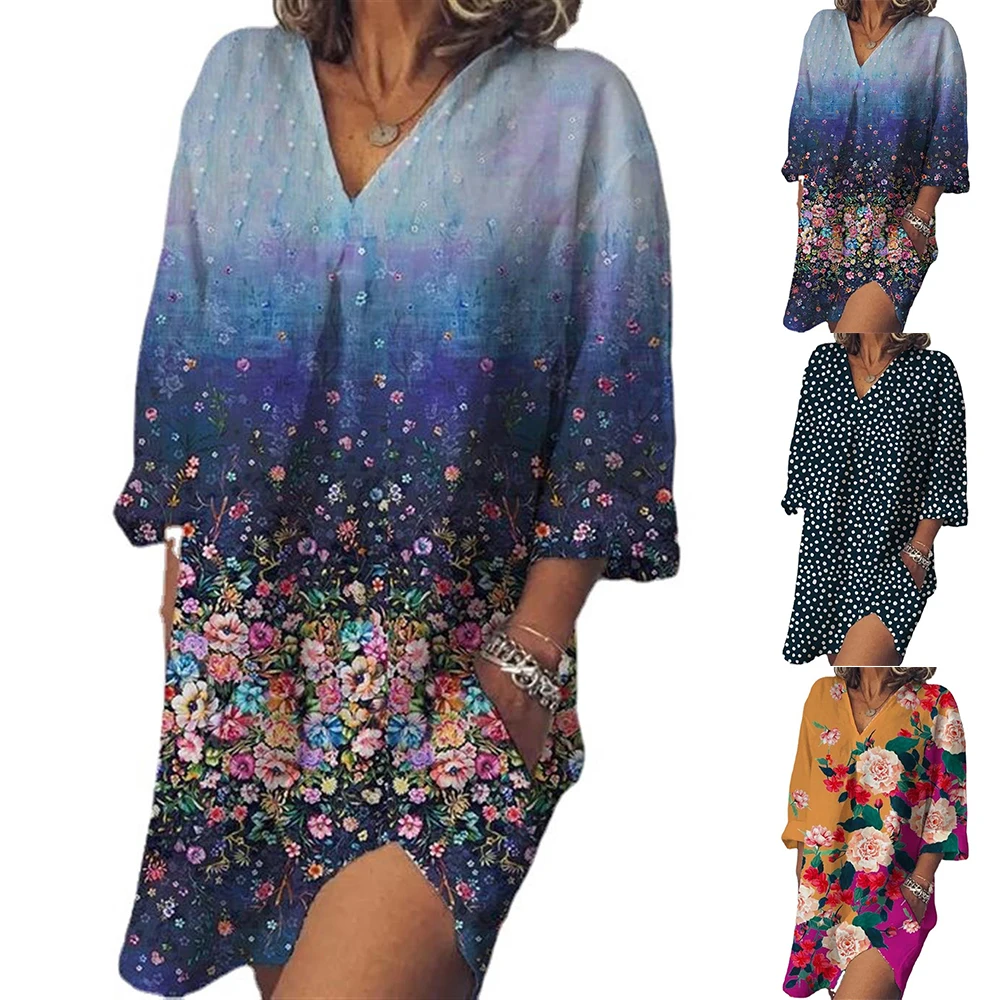 

Женское длинное платье с V-образным вырезом и рукавом 3/4