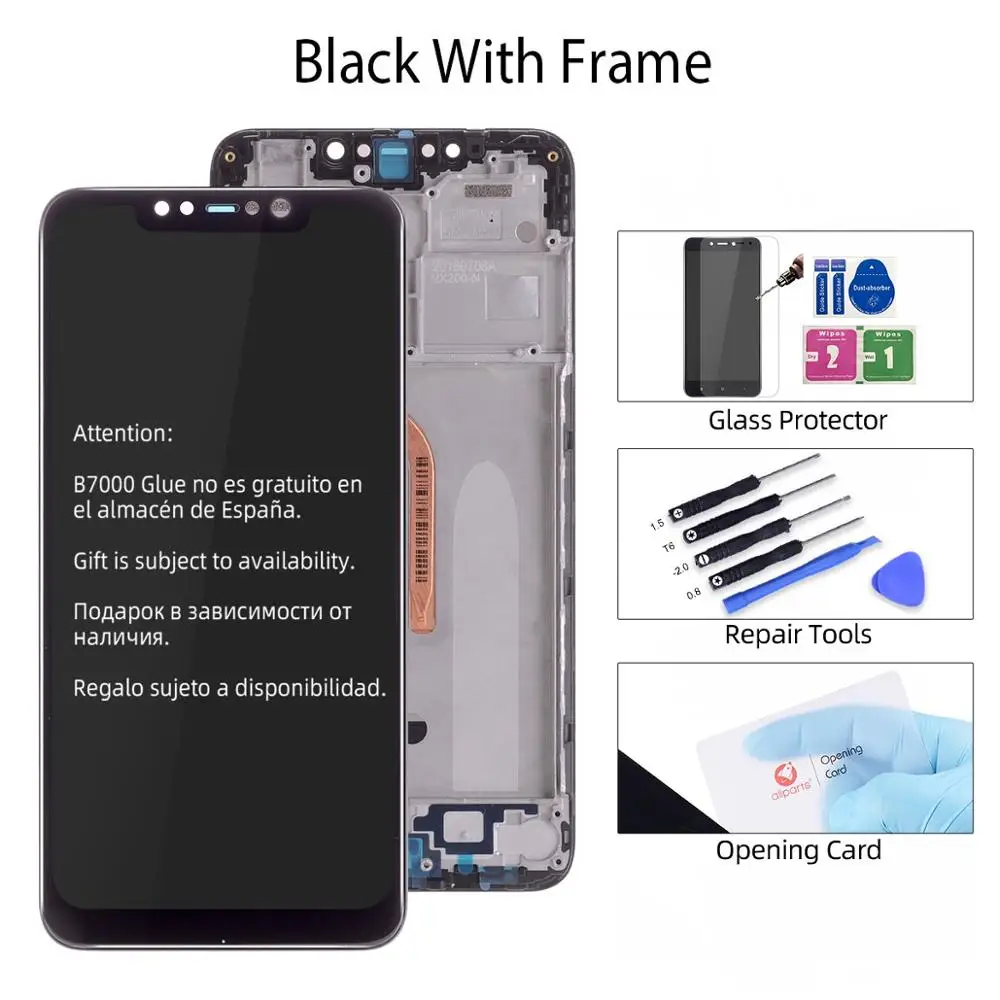 Black with Frame Дисплей для Xiaomi Pocophone F1 LCD в сборе с тачскрином на рамке 6.18'' черный - Цвет: Black with Frame