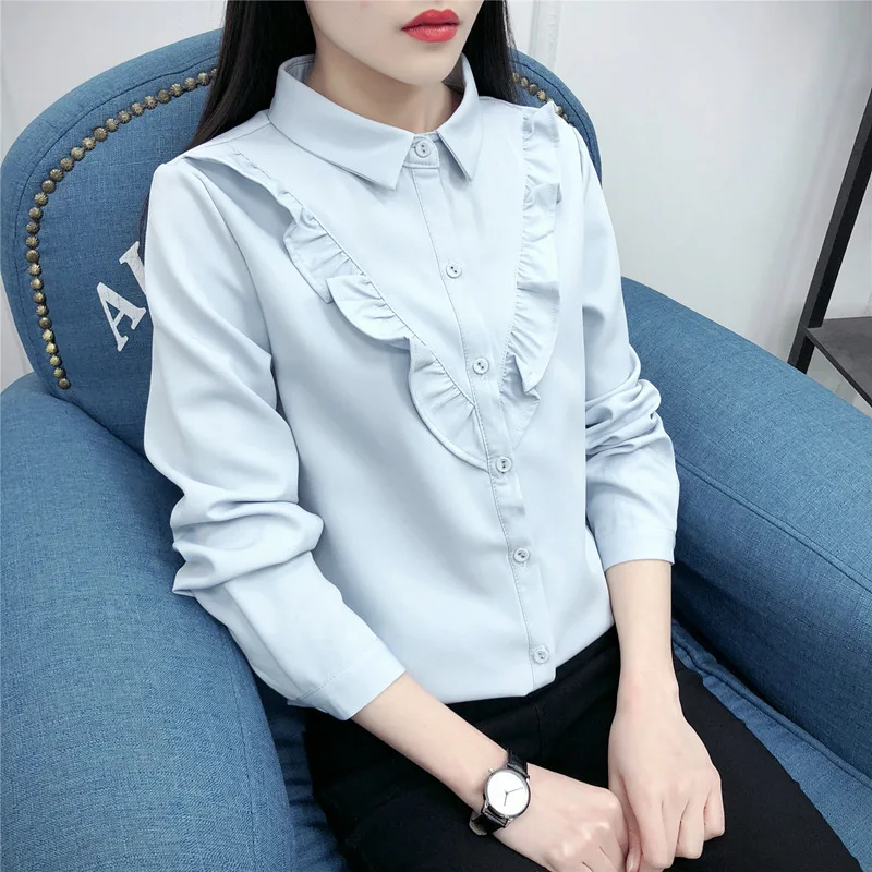 

Women's Loose Ruffled Long Sleeved Chiffon Shirt Autumn New College Blouse Versatile Bottomed Top Korean Camisas De Mujer Shirts