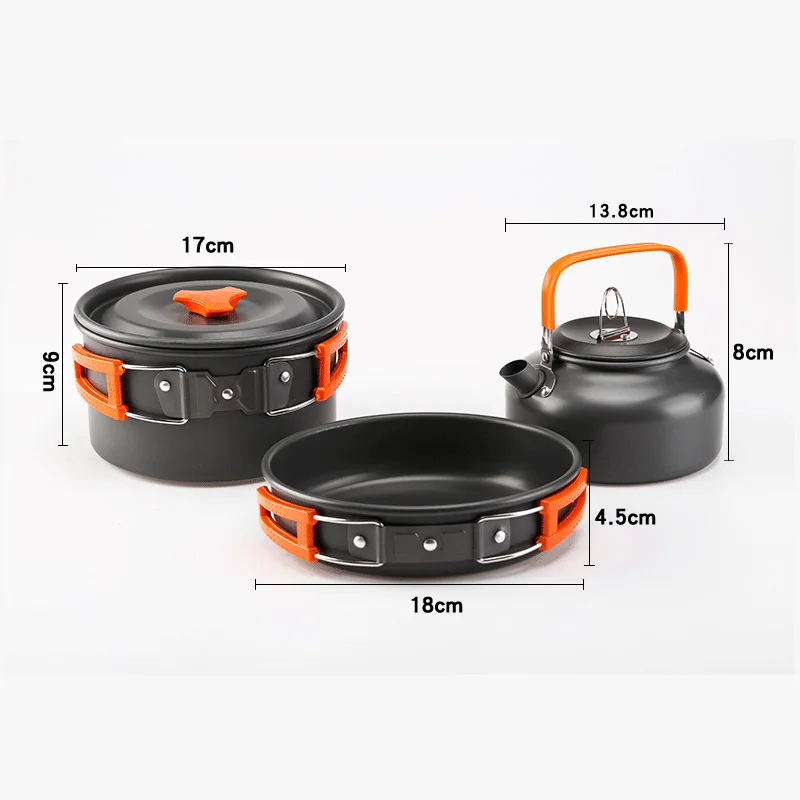 Camping Cookware Mess Kit Outdoor Camp Tableware Pot Sets Stainless Frying Pan Kettle Hiking Travel Portable Knife Fork Spoon | Спорт и
