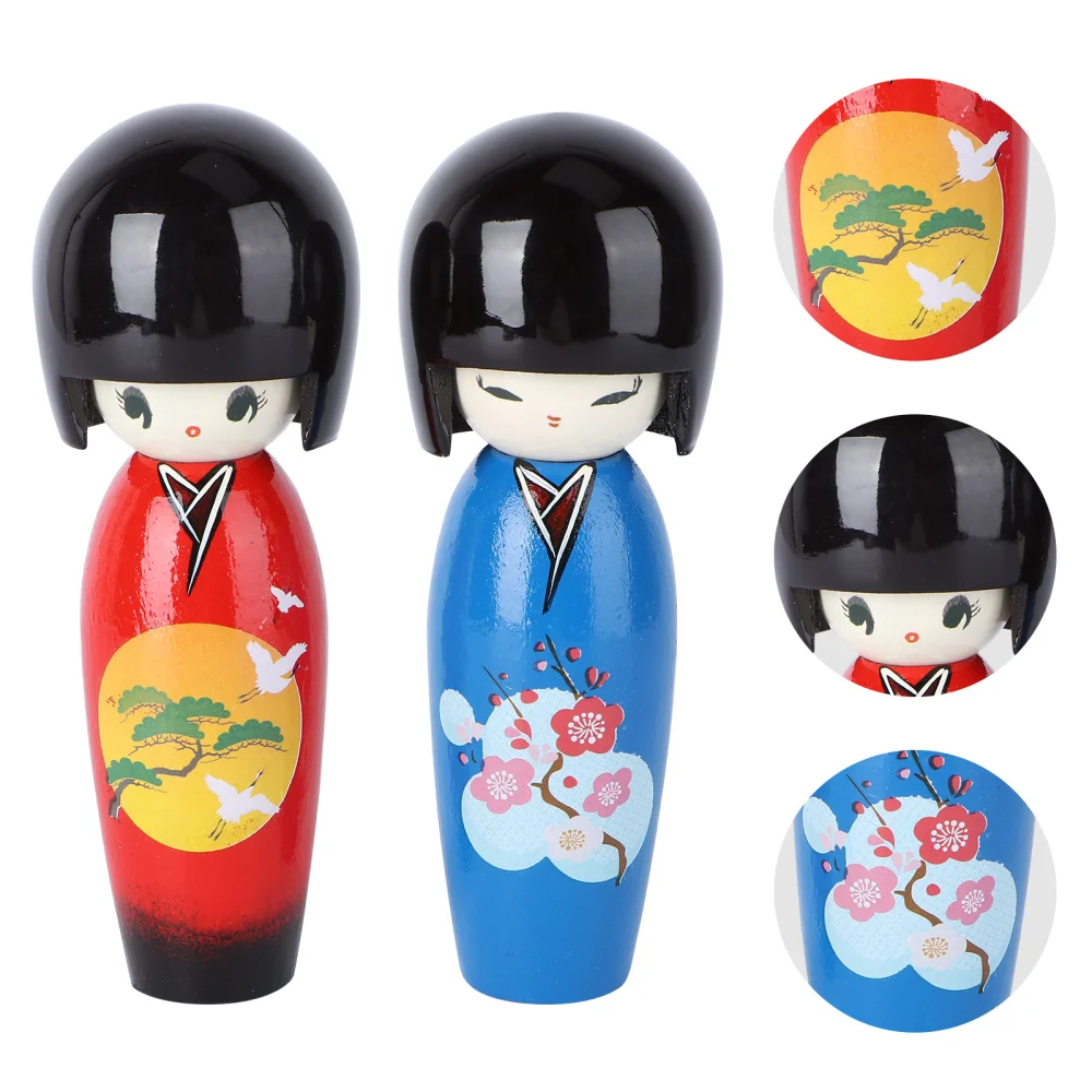 

2Pcs Japanese Traditional Doll Wooden Kimono Girl Dolls Decor (Random Style)