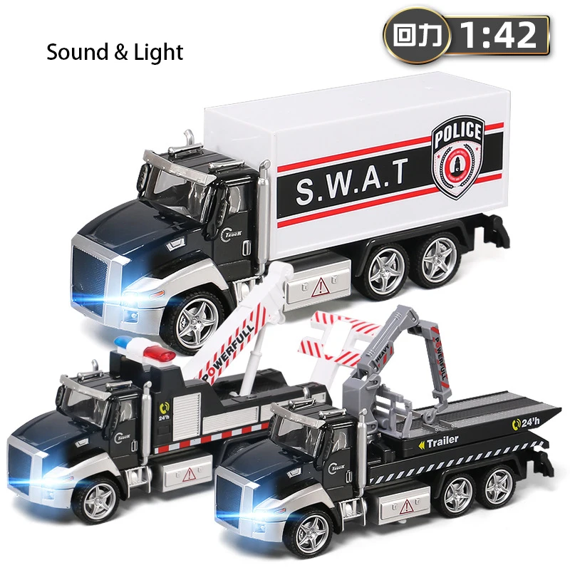 

1:42 Pull Back Swat Police Rescue Truck Car Model 21cm Simulation Sound Light Alloy Diecast Vehicles Toys for Boys Children Y165