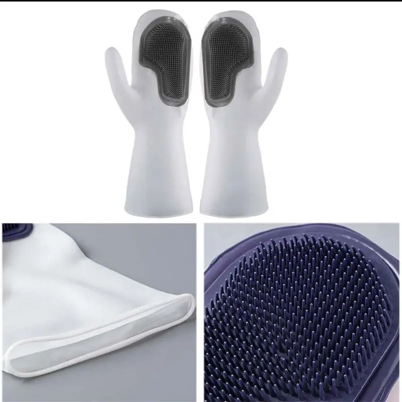 1 пара магия силикона посудомоечный скребок резиновый скраб перчатки Кухня