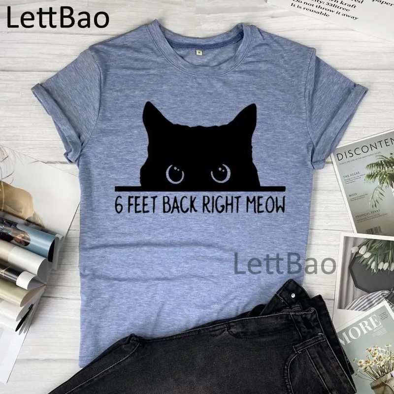 

Black Cat 6 Feet Back Right Meow Women T-shirts Harajuku Ulzzang Casual Tops Tee Vintage Women Streetwear Cotton O Neck T Shirt