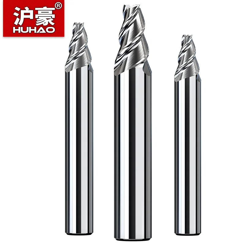 

HuHao 3 Blades Taper Flat Bottom Metal Milling Cutter Tungsten Steel Router Bit for Aluminum CNC Engraving Machine Mill D1-D3 mm