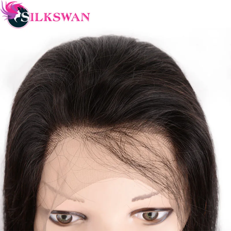 Волосы Silkswan Человеческие волосы remy бразильские прямые полные парики шнурка с волосами младенца предварительно сорванные denisty 200 натуральный цвет