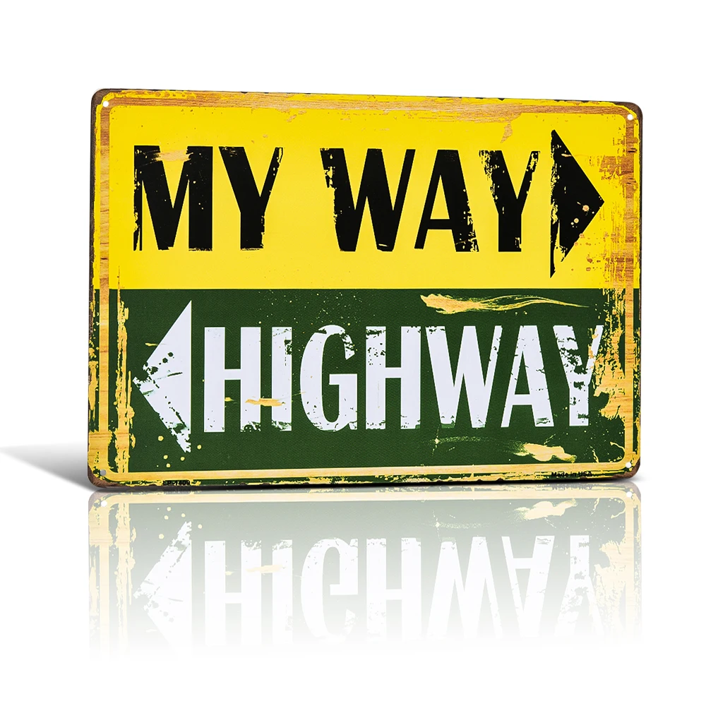 

MY WAY HIGHWAY Route 66 large Metal Tin Sign Rustic Wall Plaque Garage Bar Diner