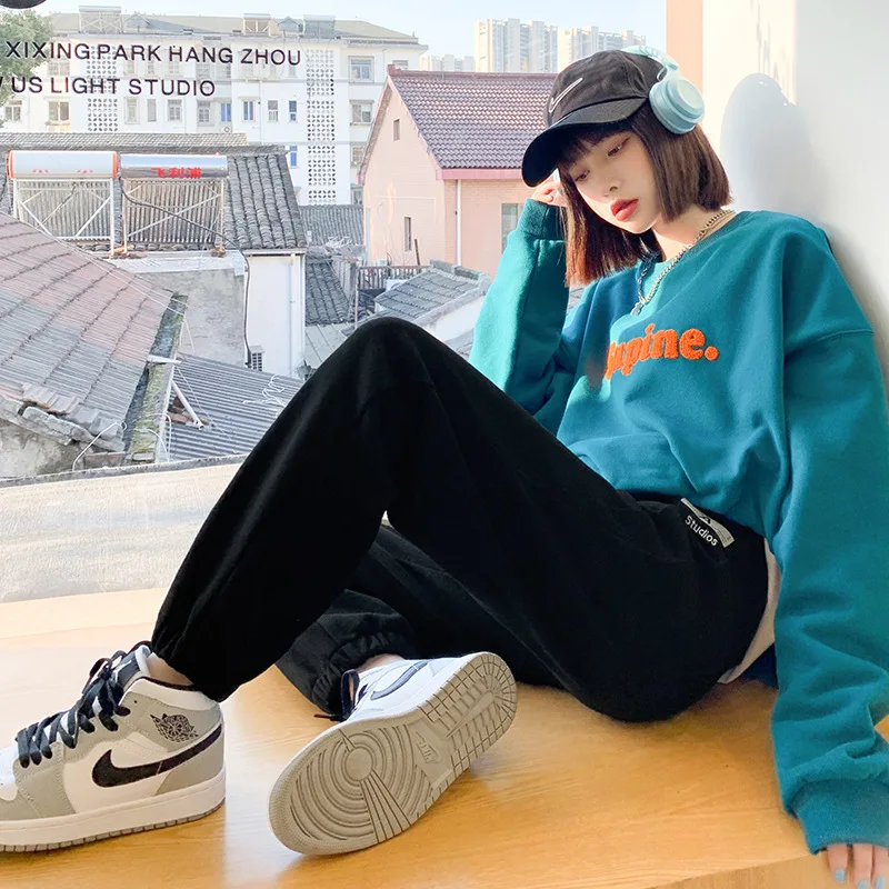 

Sweatpants Women's 2021 Spring and Autumn New High-waist Loose-fitting All-match Slimming Large-size Wide-leg Casual Pants