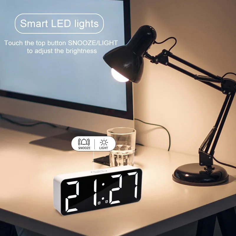 Светодиодный ные многофункциональные зеркальные часы цифровой будильник