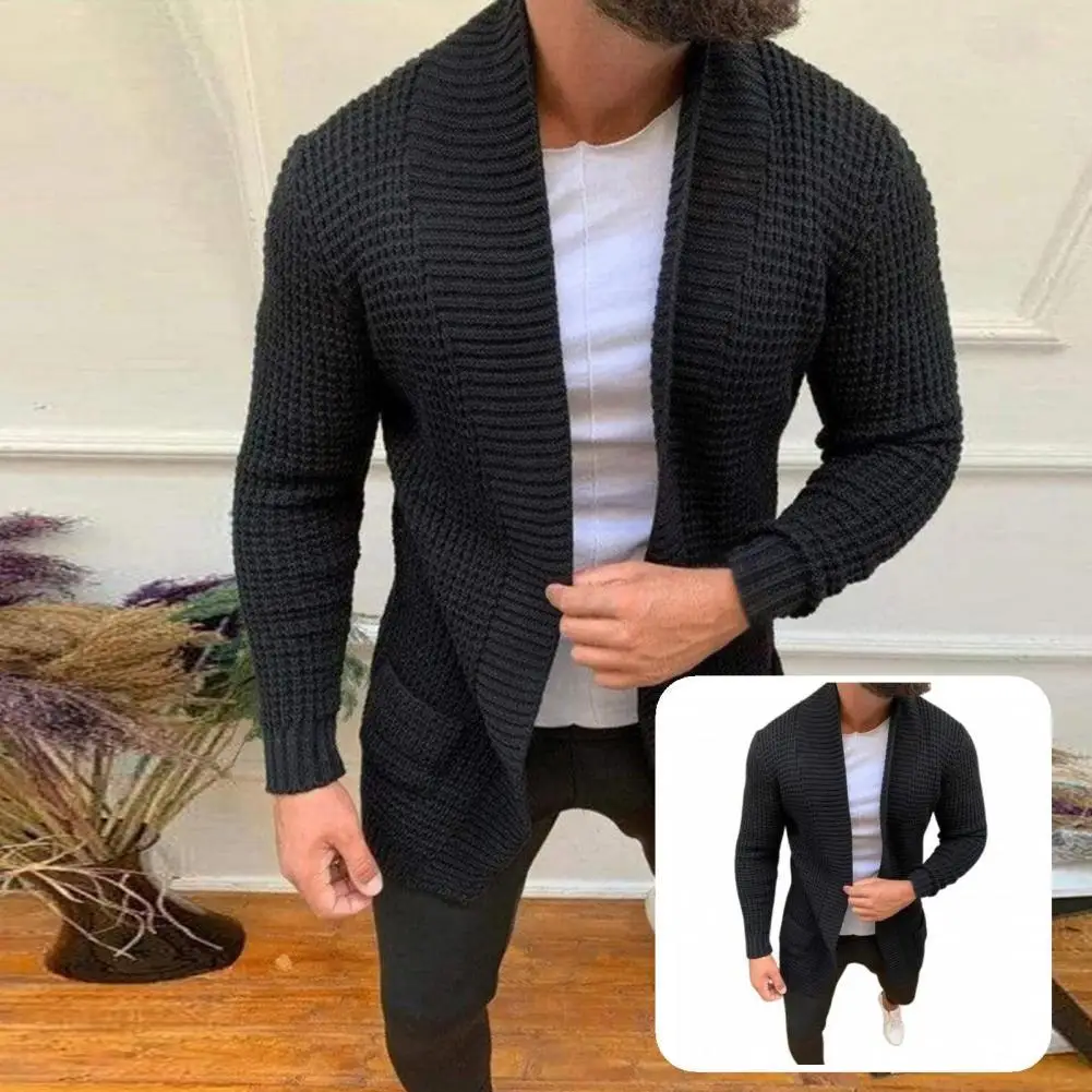

Мужской кардиган, мягкое однотонное трикотажное пальто в уличном стиле, Осень-зима