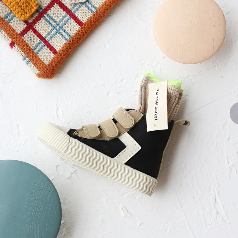 shoes Весенняя детская парусиновая обувь с высоким берцем, радужные повседневные кроссовки с пряжкой для мальчиков и девочек, студенческие мягкие детские спортивные кроссовки для бега - Цвет: shoes
