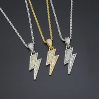 luxury gold color iced out chain necklace full filled rhinestone lightning necklace for men womens party gifts hip hop jewelry