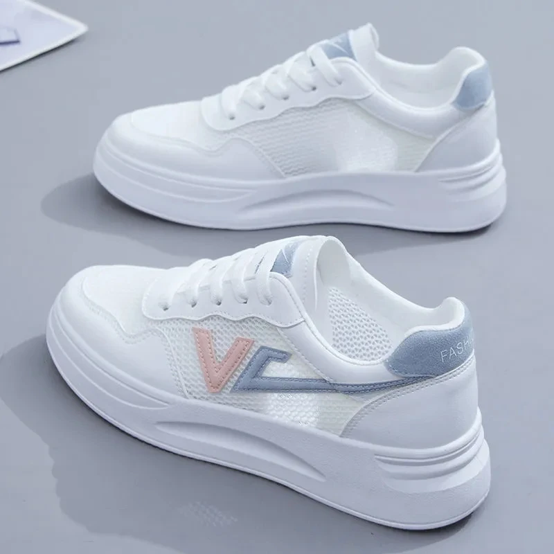 

White Sneaker Women Casual Vulcanize Sport Shoes Flats Spring Summer Lace-Up Comfort Breathable Walk Running Light Sneakers 2021